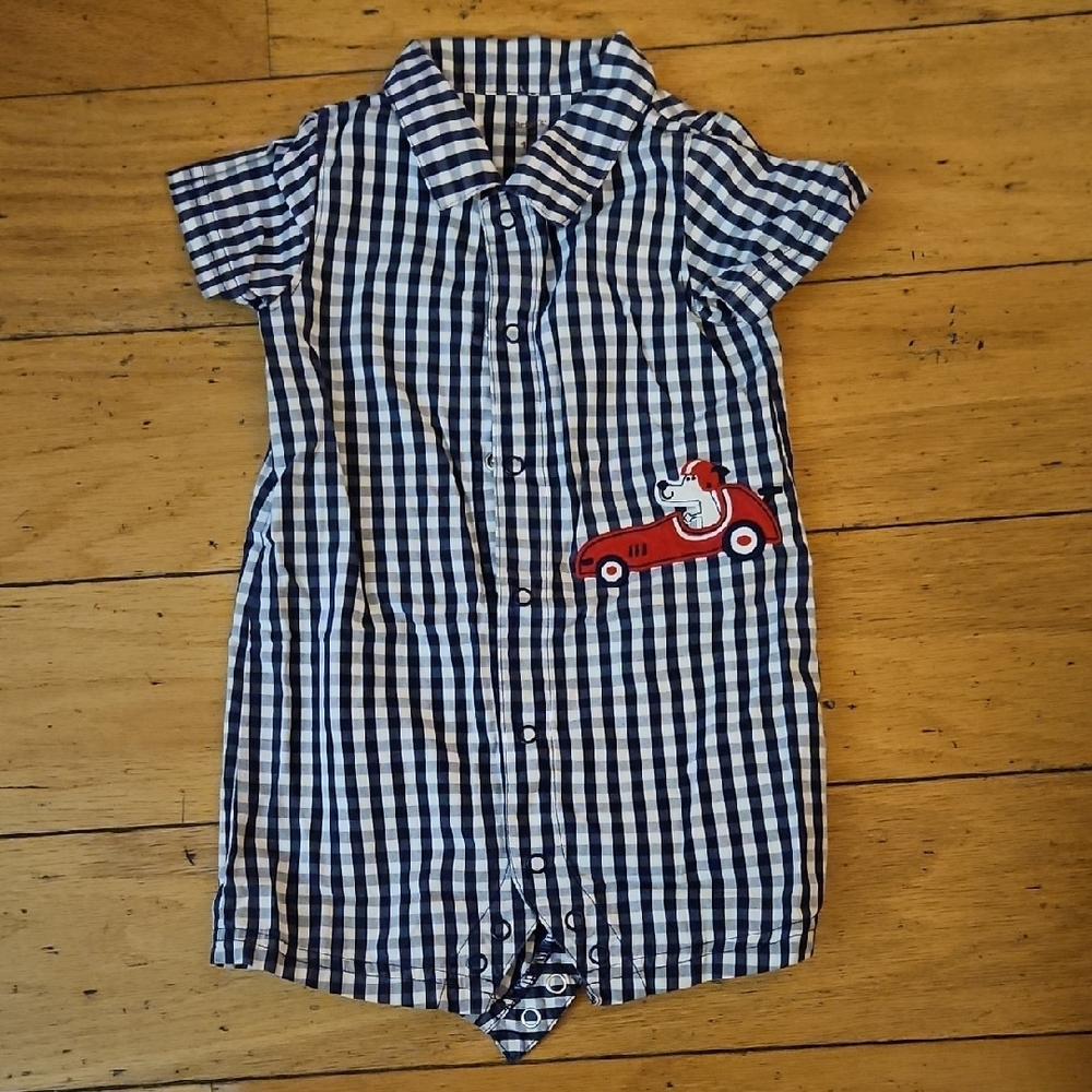 Blue and White Checkered Baby Romper